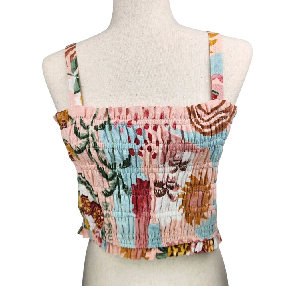 Paper Heart Linen Blend Smocked Crop Top XL Des Fruits Beach Tropical Artsy Chic